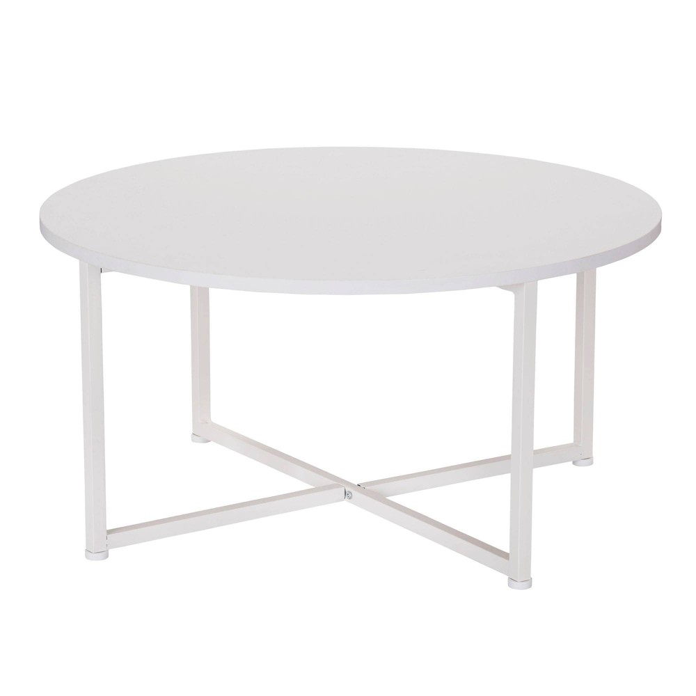 Photos - Coffee Table Household Essentials Jamestown Round  White: Modern 28" Iron B