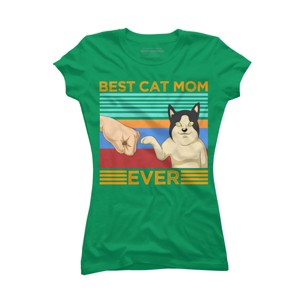 Junior's Design By Humans Best Cat Mom Ever Retro Stripes By shirtpublic T-Shirt - 1 of 2