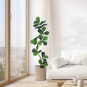 Fiddle Leaf Fig Artificial Tree with White Planter,7ft Faux Plants Indoor with Moss, Fake Rubber Tall Fake Floor Plant in Pot - Artificial Trees - 1 of 4