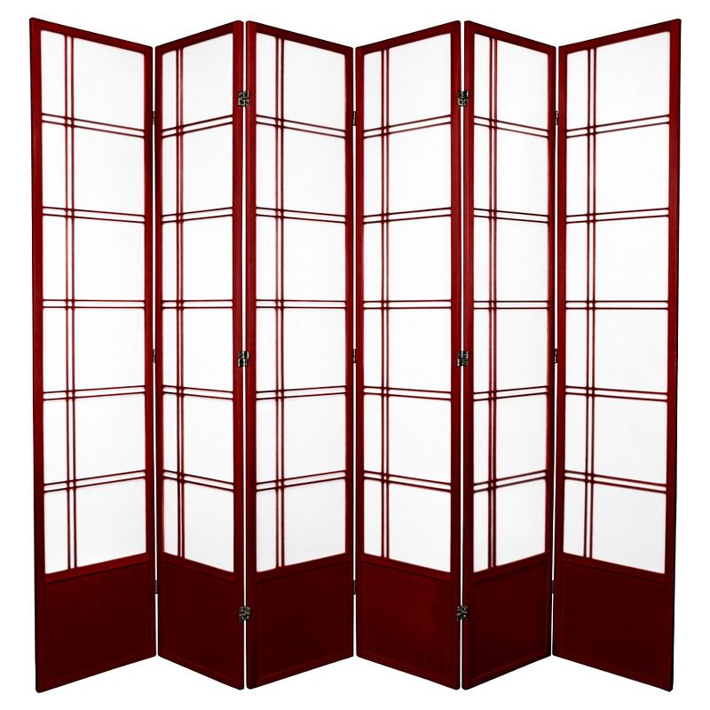 7 ft. Tall Double Cross Shoji Screen - Rosewood, 6-Panel Room Divider, Lightweight, Hardwood Frame, Metal Hinges, 1 of 6