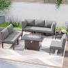 ALAULM 8 Pieces Metal Patio Furniture Set Modern Metal Outdoor Conversation Sets w/45"Propane Fire Pit Table, Patio Sectional Sofa w/5 "Cushion, Grey - 2 of 4
