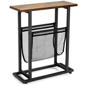 Costway Industrial End Side Table Mesh Magazine Holder Nightstand Rustic Brown - 1 of 4