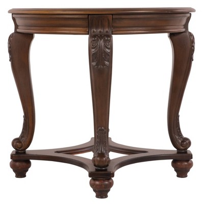 Round Dark Brown Wood and Glass End Table
