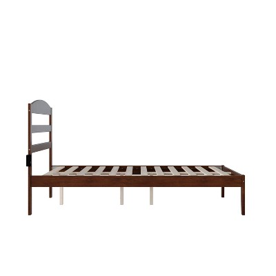 Mission-Style Full Platform Bed with Walnut Finish and Slatted Headboard