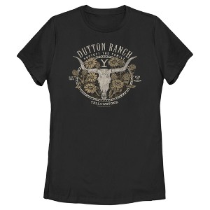 Women's Yellowstone Cow Skull and Flowers Protect The Family T-Shirt - 1 of 4
