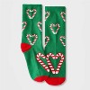 Kid's Candy Cane Hearts Christmas Crew Socks - Green/Red/White 2-5 - 2 of 3