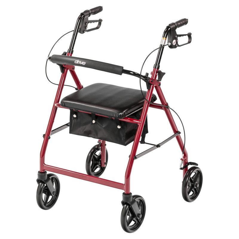Drive Medical Aluminum Rollator with Fold Up and Removable Back Support and Padded Seat, Red, 2 of 11