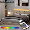 Full Size Bed Frame with Charging Station and LED Lights, Upholstered Bed Frame with Adjustable Headboard - 4 of 4