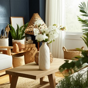 Boho Ceramic Vase - Ceramic with Embossed Diamond Pattern - Modern Minimalist Decorative Accent for Home, Office, Living Room, Bedroom - 1 of 4