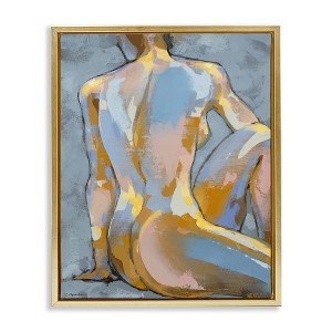 Stupell Industries Modern Blue Brushed Sitting Nude Floating Frame Canvas Art - 1 of 4