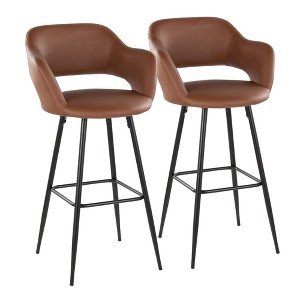 Fixed Faux Leather Contemporary Bar Stool with Low Back and Metal Legs for Home Bar or Kitchen (Set of 2) - 1 of 4