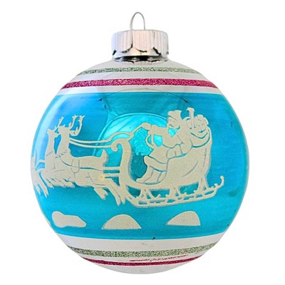 Christopher Radko 4.25 In Sleigh Flocked Ball Ornament Shiny Brite Vintage Inspired Tree Ornaments