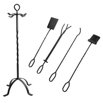 Hastings Home Fireplace Tool Set and Stand, Black