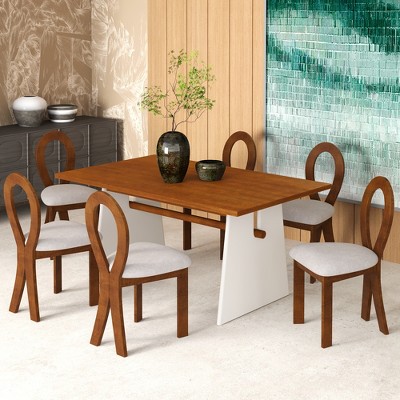 Whisen Modern 7-Piece Dining Table Set with 6 Upholstered Dining Chairs