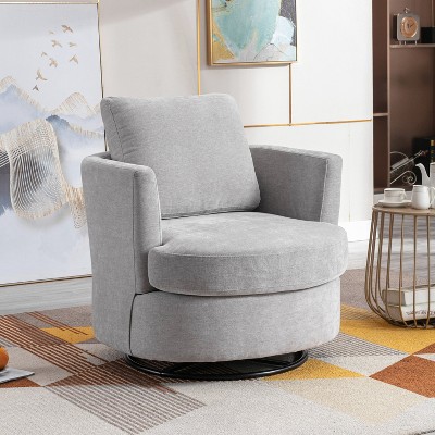 Hrinhom Modern Chenille Swivel Barrel Chair with Metal Base