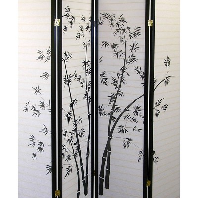 Black and White Bamboo Shoji 4-Panel Folding Room Divider
