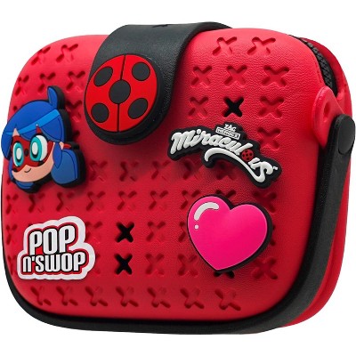 Miraculous Ladybug - Pop n' Swop Purse, with 4 Badges, Handle and Zipper, Lightweight Durable Waterproof Handbag, Ladybug