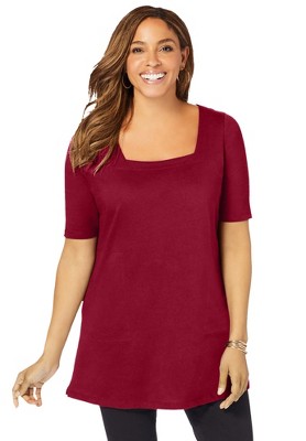 Jessica London Women's Plus Size Stretch Cotton Square Neck Tunic