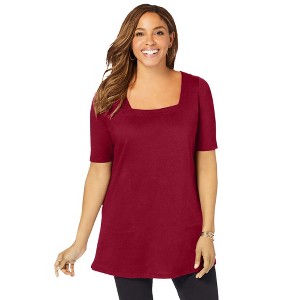 Jessica London Women's Plus Size Stretch Cotton Square Neck Tunic - 1 of 4