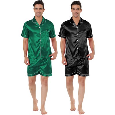 Lars Amadeus Men's Short Sleeves Top and Pants Summer Satin Pajama Sets 2 Pack