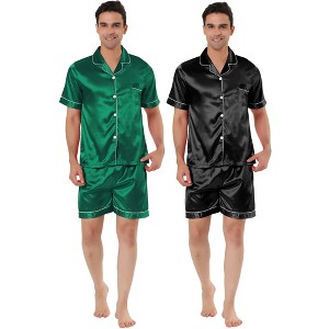 Lars Amadeus Men's Short Sleeves Top and Pants Summer Satin Pajama Sets 2 Pack - 1 of 4