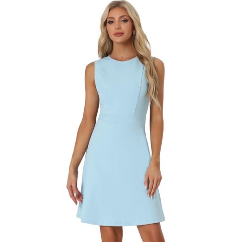 Allegra K Women s Work Round Neck Sleeveless Fit And Flare Dresses Light Blue Medium Target