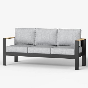 LayinSun Outdoor Patio Furniture Aluminum Couch, All-Weather Metal Sofa with 5" Thick Cushions for Porch, Balcony - 1 of 4