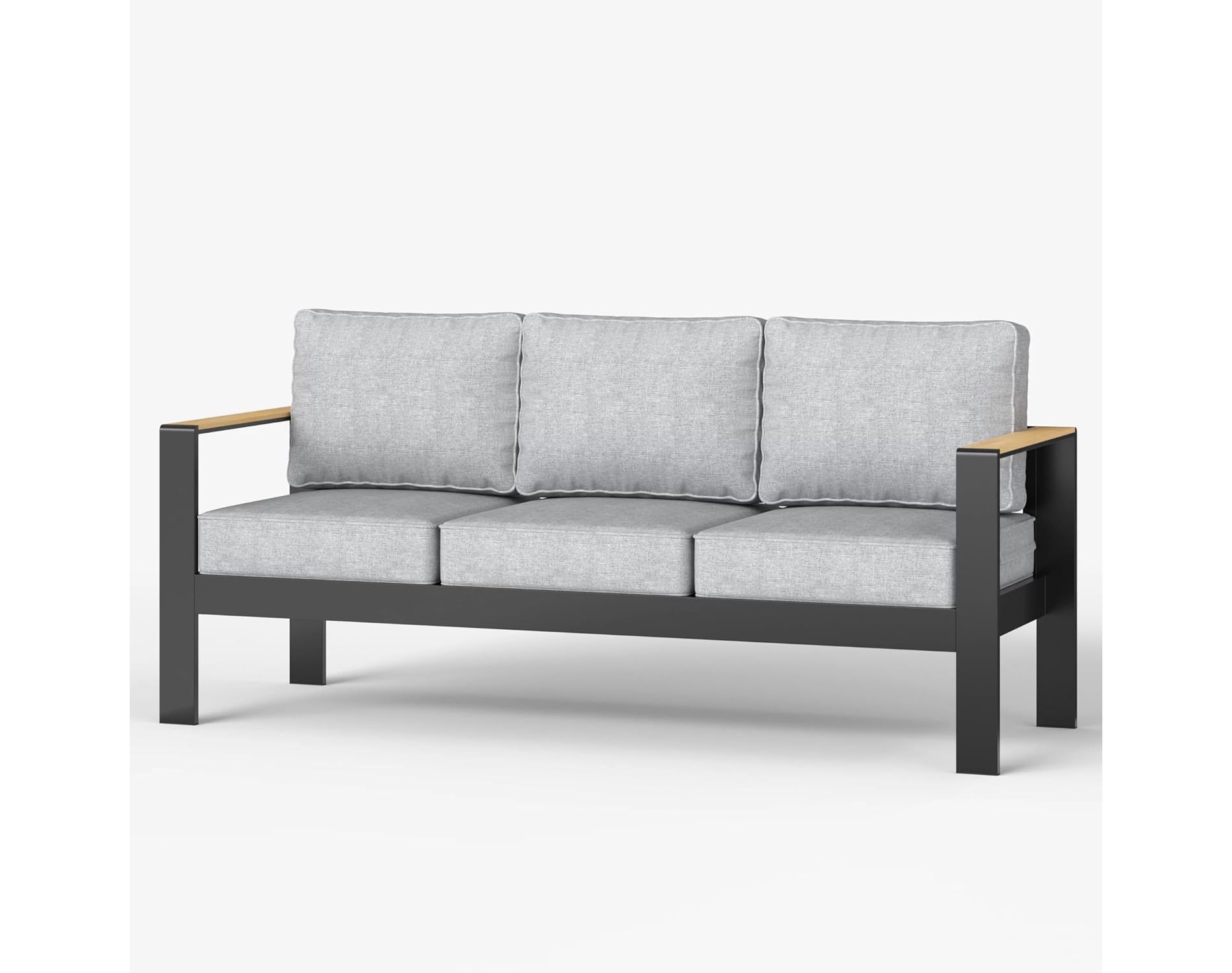 LayinSun Outdoor Patio Furniture Aluminum Couch, All-Weather Metal Sofa with 5" Thick Cushions for Porch, Balcony