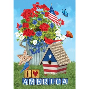 I Love America Patriotic House Flag 28" x 40" Summer Floral Briarwood Lane - 1 of 4