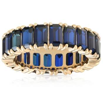 Pompeii3 5X3mm Imitation Blue Sapphire Emerald Cut Eternity Ring 10k Yellow Gold