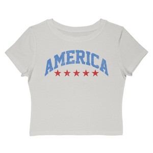 Rerun Island Women's America Red Stars Americana 4Th Of July Short Sleeve Graphic Cotton Baby Tee - Cloud Dancer 2X - 1 of 4