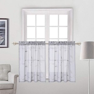 Whizmax Sheer Tier Elegant Floral Rod Pocket Half Window Curtains for Kitchen Bathroom - 1 of 4
