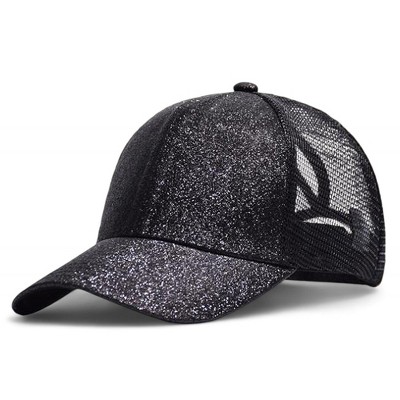 Alilang Glitter Mesh Trucker Hat with Ponytail Slot and Adjustable Strap