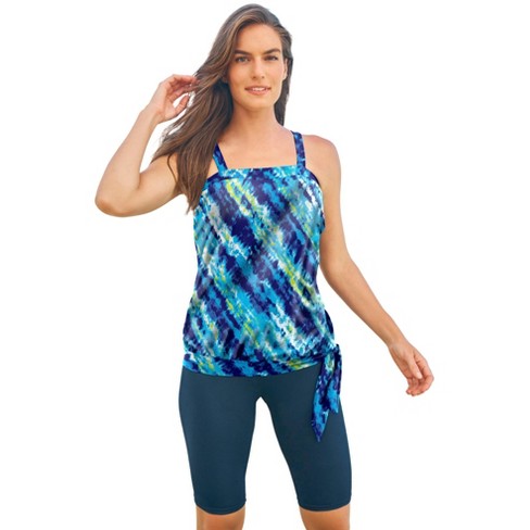 Swim 365 Women's Plus Size Blouson Tankini Top With Adjustable Straps - 14,  Blue : Target