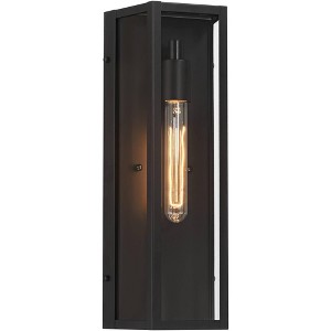 John Timberland Lydia 16" High Farmhouse Rustic Outdoor Wall Light Fixture Mount Porch House Exterior Weatherproof Matte Black Clear Glass Shade - 1 of 4