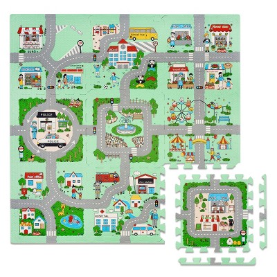 Sorbus Traffic Play mat Puzzle Foam Interlocking Tiles- Kids Road Traffic Play Rug - Children Educational Playmat Rug (9 Tiles with Borders)