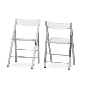 Set of 2 Acrylic Foldable Chairs Clear - Baxton Studio: Chromed Steel, Rubber Feet, Modern Style - 1 of 4