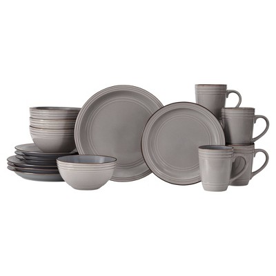 Grey Ceramic Ribbed Dinnerware Set, Service for 4