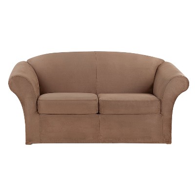 Ultimate Stretch Loveseat Suede Slipcover Luggage Brown - Sure Fit