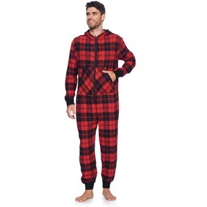 Ashford & Brooks Mens Flannel Hooded One Piece Pajama Union Jumpsuit - 1 of 4