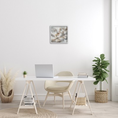 White Framed Abstract Floral Canvas Print, 17" x 17"
