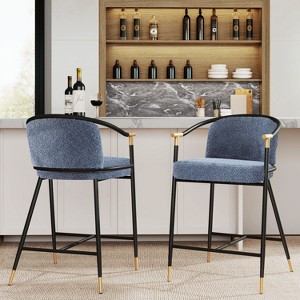 26"H Set of 2 Upholstered Counter Stools, Contemporary Design, Durable Iron Frame,Navy Blue-- Frevyn - 1 of 4