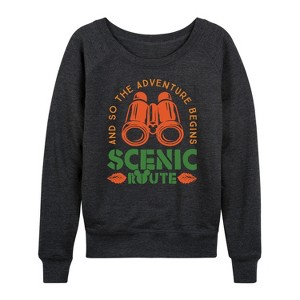 Women's - Disney - Adventure Begins Lightweight French Terry Wide Neck Long Sleeve Shirt - 1 of 4