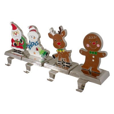 Set of 4 Christmas Characters Metal Stocking Holders with Silver Base