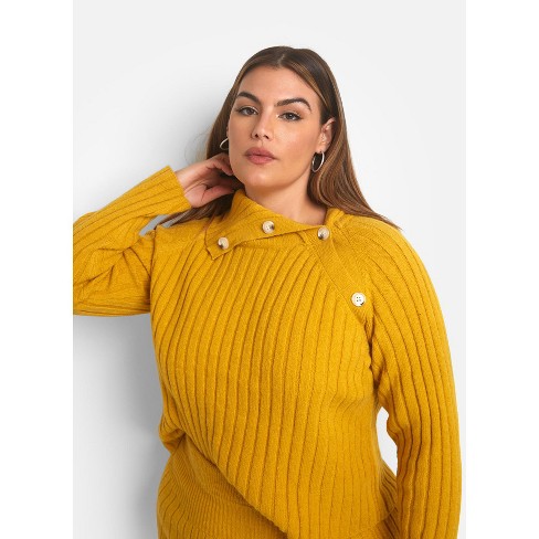 Rebdolls Women s Posey Knit Button Detail Oversized Sweater Mustard 1x Target