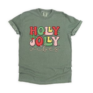 Simply Sage Market Women's Holly Jolly Vibes Distressed Short Sleeve Garment Dyed Tee - 1 of 4