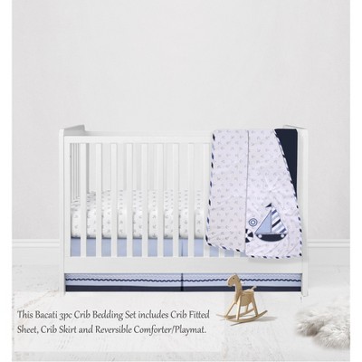 Bacati - Little Sailor Anchor Boat Blue Navy 3 pc Crib Bedding Set