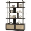 5 Tier Tall Bookshelf with Open Display Shelves, 71 Inch Rattan Classical Book Shelf with Storage, for Living Room, Home Office - 3 of 4