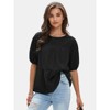 EXLURA Women's Summer Tops Dressy Casual Short Lantern Sleeve Shirts Crew Neck Hollow Out Lace Embroidered Blouses Shirts - 2 of 4