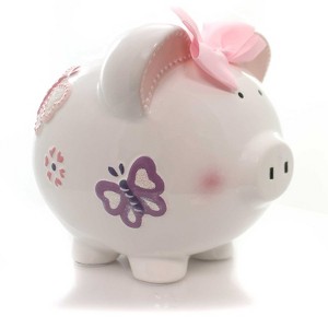 Child To Cherish 7.75 In Butterfly Piggy Bank Heart Flower Decorative Banks - 1 of 4